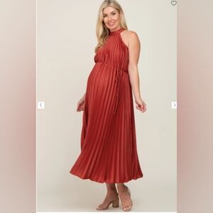 Maternity Dress Rust Pleated Maxi Pinkblush NWT Halter Top